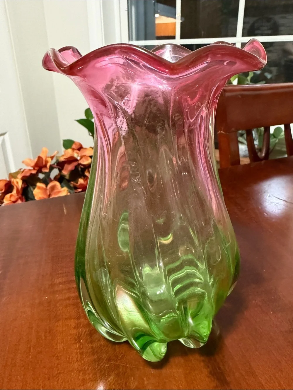 Pink and Green Art Glass Vase - Elegant Home Accent